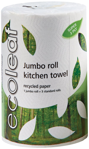 Ecoleaf Recycled Paper Kitchen Towels Jumbo 3ply