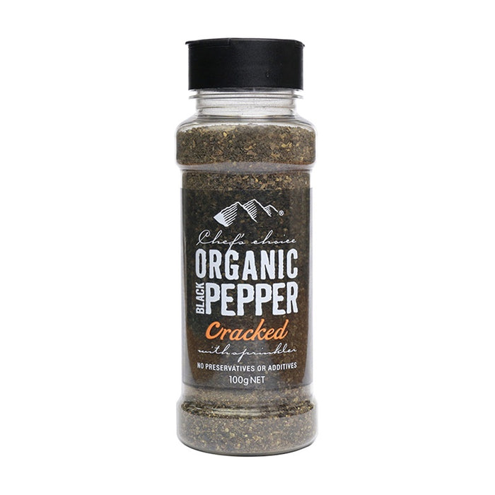 Chefs Choice Organic Pepper - Black Cracked in Sprinkler 100g