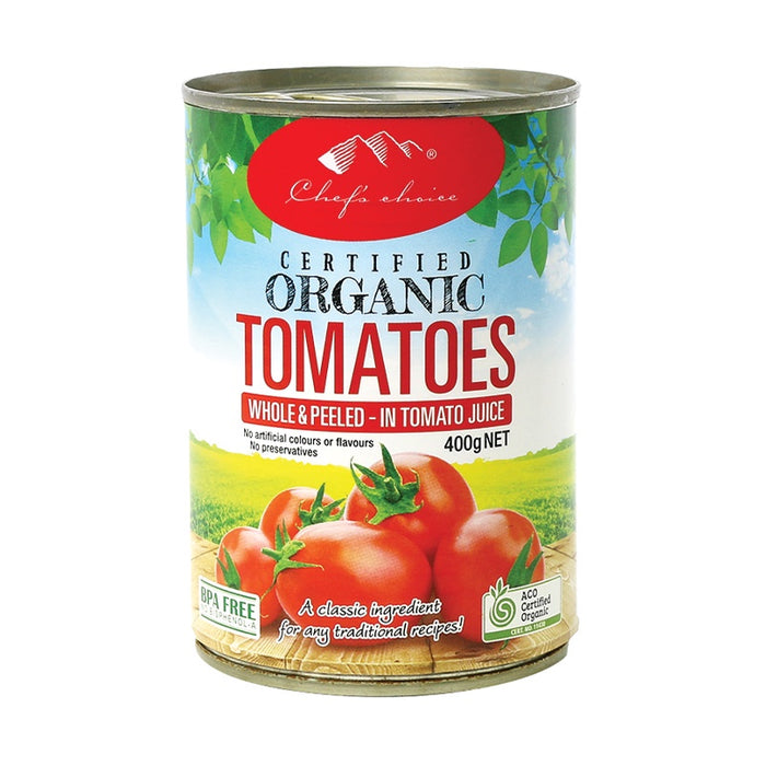 Chefs Choice Organic Tomatoes - Whole & Peeled Canned 400g