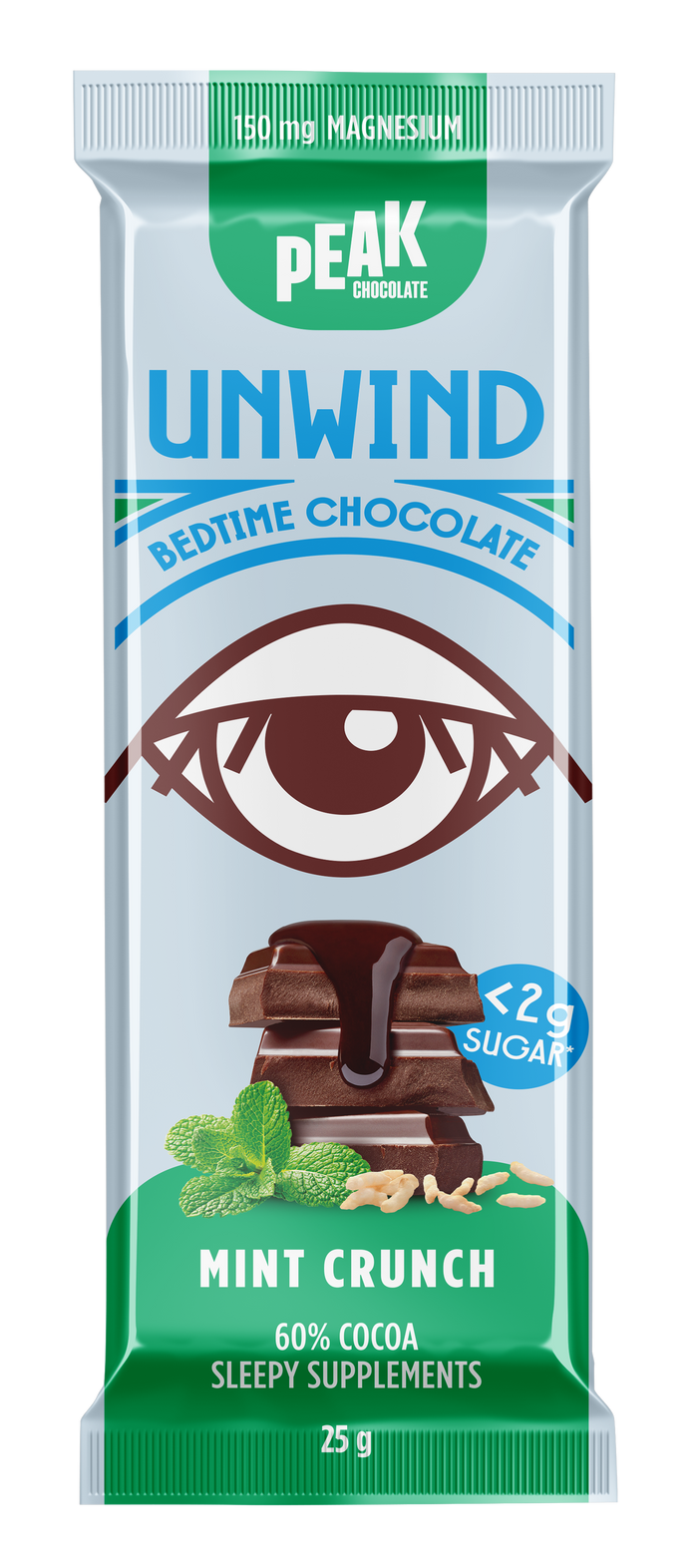 Peak Chocolate UNWIND Bedtime Chocolate Bar MINT CRUNCH 25g