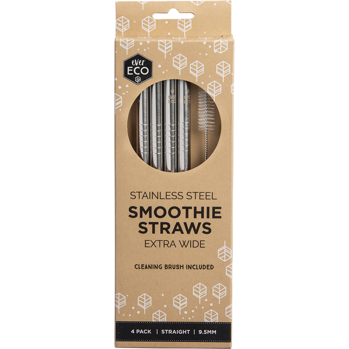 Ever Eco Stainless Steel Smoothie Straws Extra Wide - Straight - 4pk with Cleaning Brush