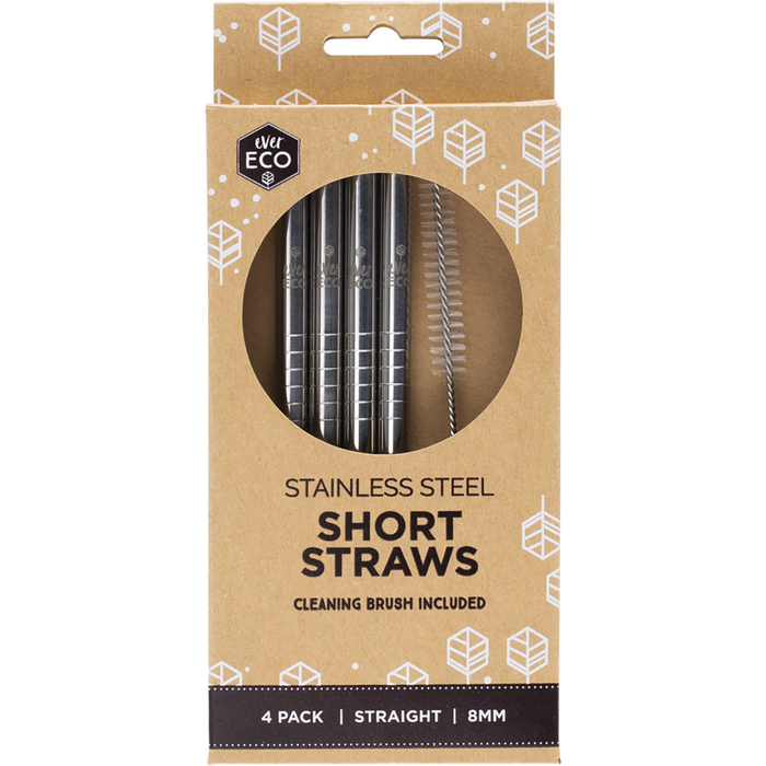 Ever Eco Stainless Steel Short Straws - Straight 4pk