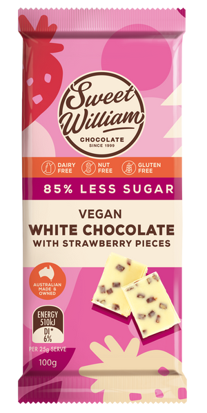 Sweet William White Chocolate with Strawberry (85% Less Sugar) 100g (cold)