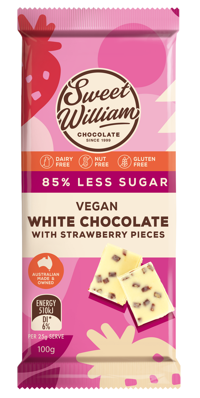 Sweet William White Chocolate with Strawberry (85% Less Sugar) 100g (cold)