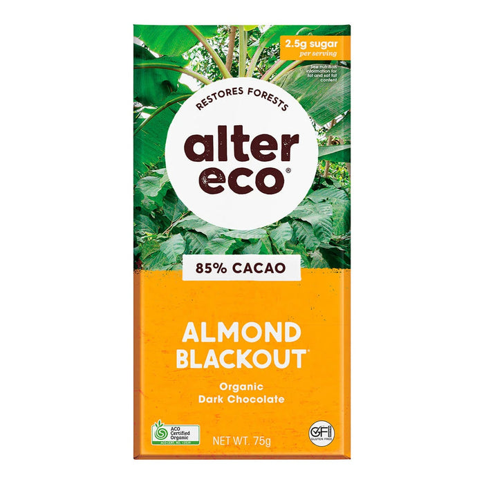 Alter Eco Organic Chocolate - Dark Almonds Blackout 75g (cold)