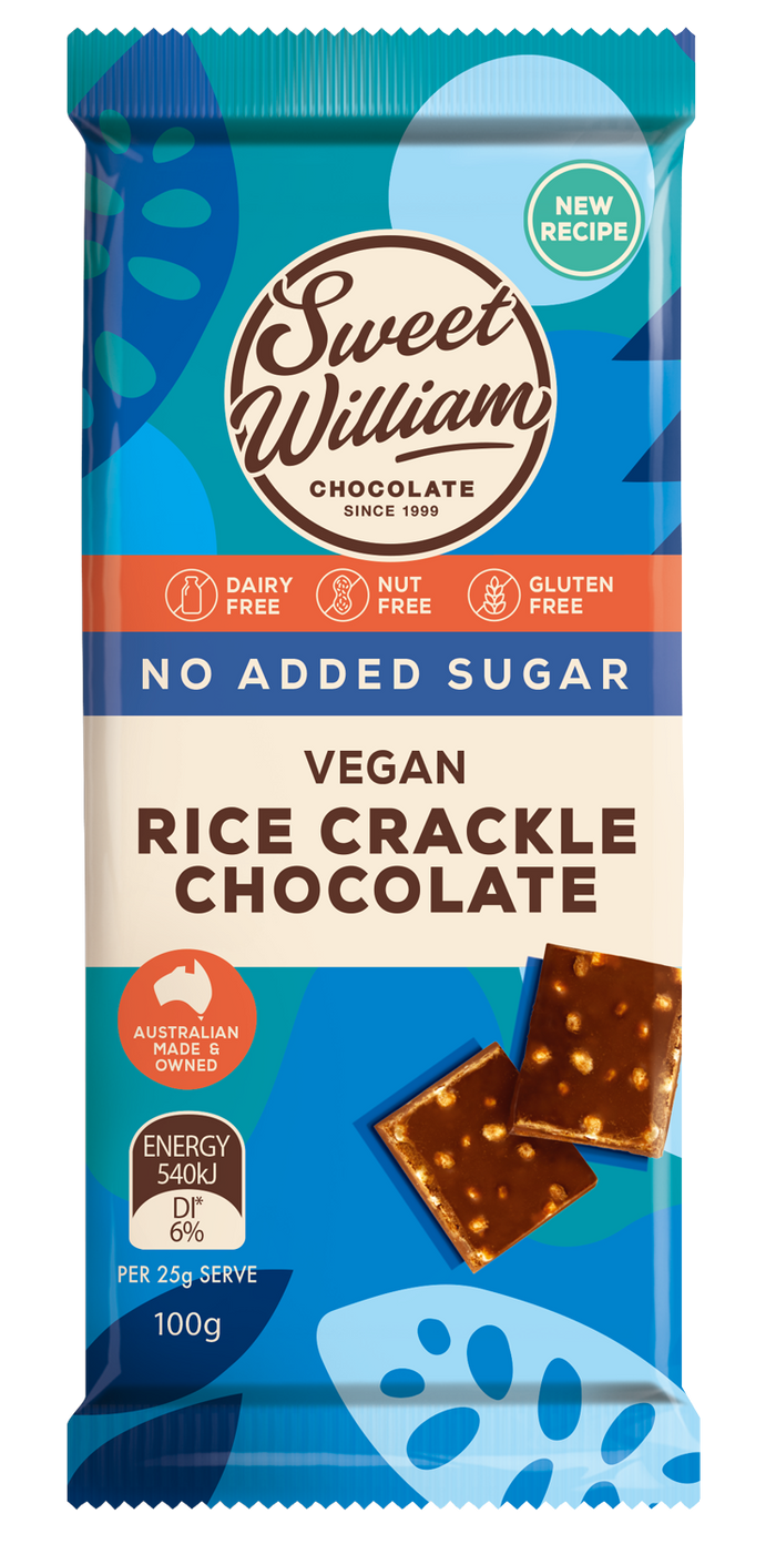 Sweet William Rice Crackle Chocolate (No Added Sugar) 100g (cold)